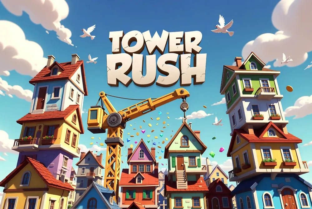 Tower Rush real money coins stacked beside the tower climb