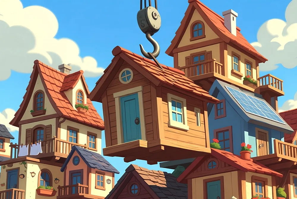 Tower Rush login theme with a crane hook above the account tower